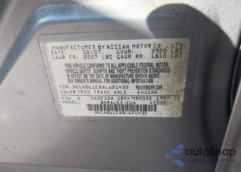 2008 Nissan Sentra 2.0S z USA, uszkodzony, nr VIN 3N1AB61E88L621435